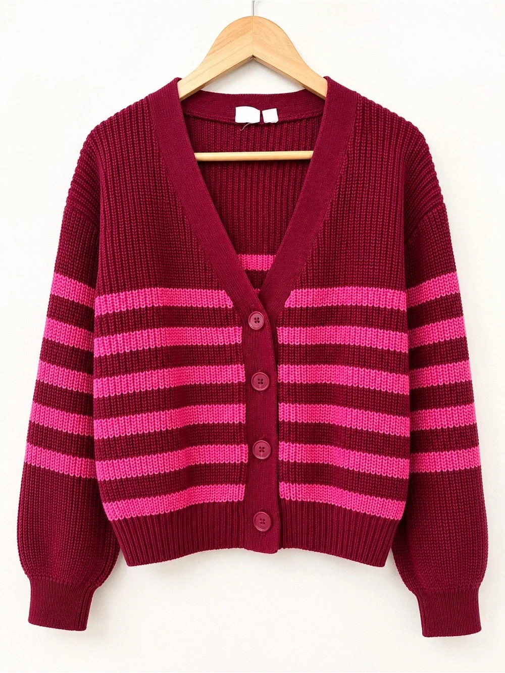 Gap Kids Pink Burgundy Striped Button Cardigan Sweater Girls L 10 Cotton